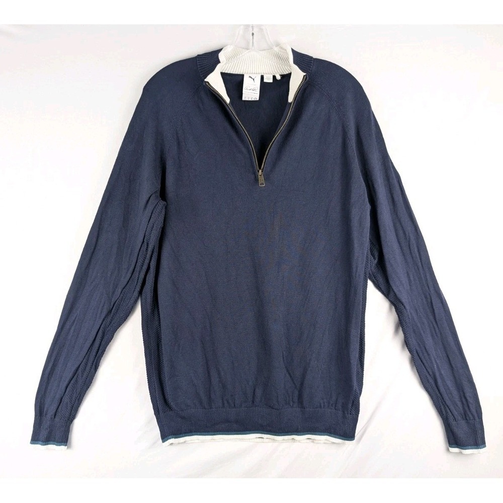 PUMA Arnold Palmer AP Knit 1/4 Zip Large Navy Blue Golf Sweater Pullover
